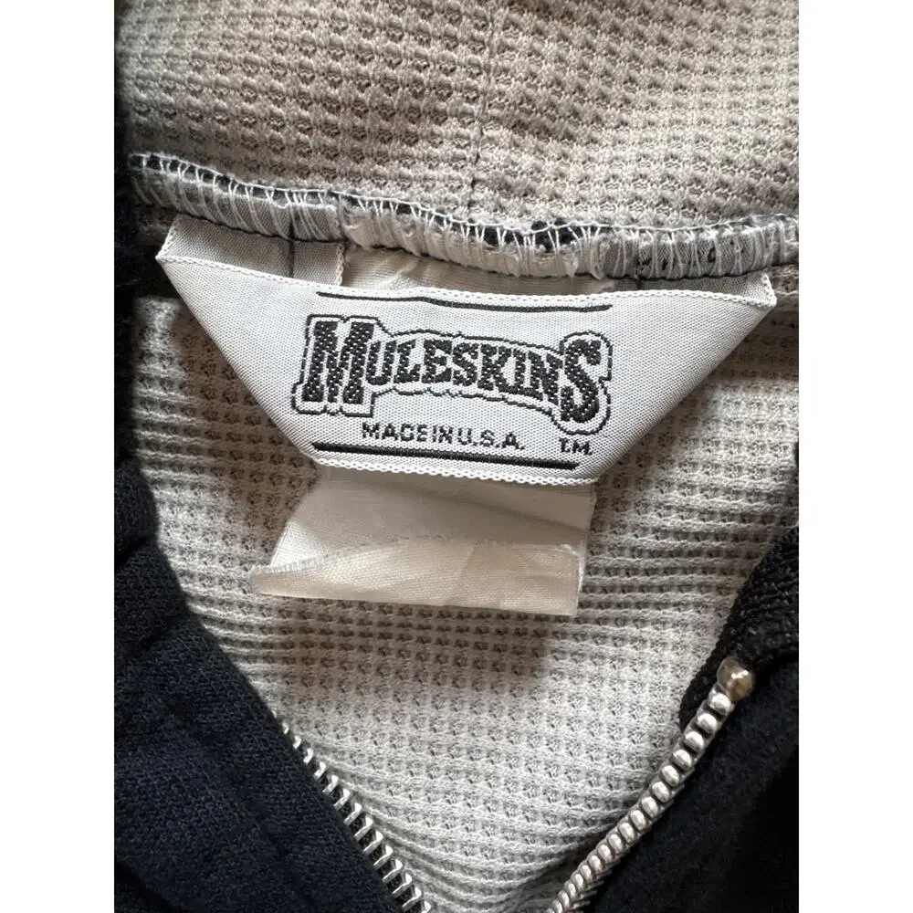 Vintage 90s Muleskins USA Thermal Zip Hooded Vest L Modern Nunya Print
